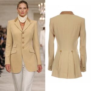 Ralph Lauren Collection Wool Lamb Leather Blazer Long Jacket Equestrian Tailored